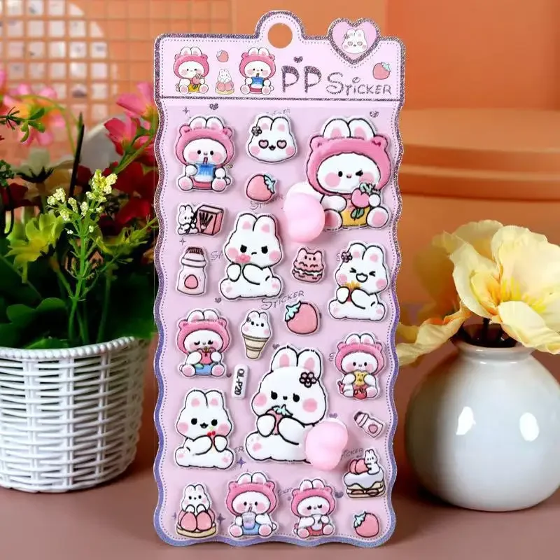 

High-Visual-Appeal Cartoon Bunny & Shiba Inu Stress-Relief Squishy PP Toy Decorative Stickers: Kids' Stationery Decal Gifts