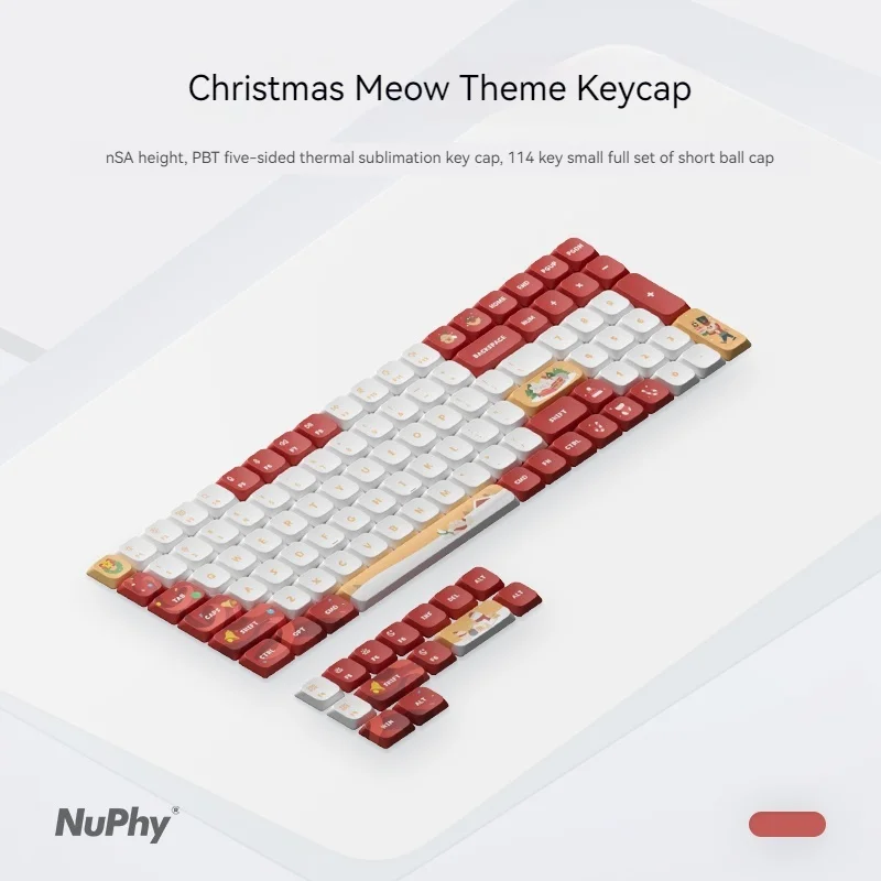 Nuphy Christmas Meow nSA PBT Thermal Sublimation Low Profile Axis Keycaps 114 Keys Small Full Set Custom DIY Keycaps Gifts