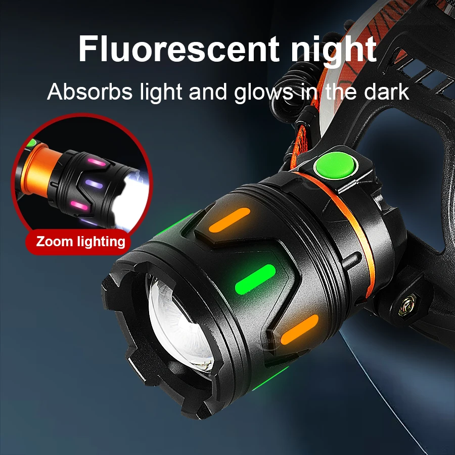 350000000LM High Power LED Headlight Long Shot 4000M Headlamp With Tail Light USB Rechargeable Headlight 18650 Camping Lantern
