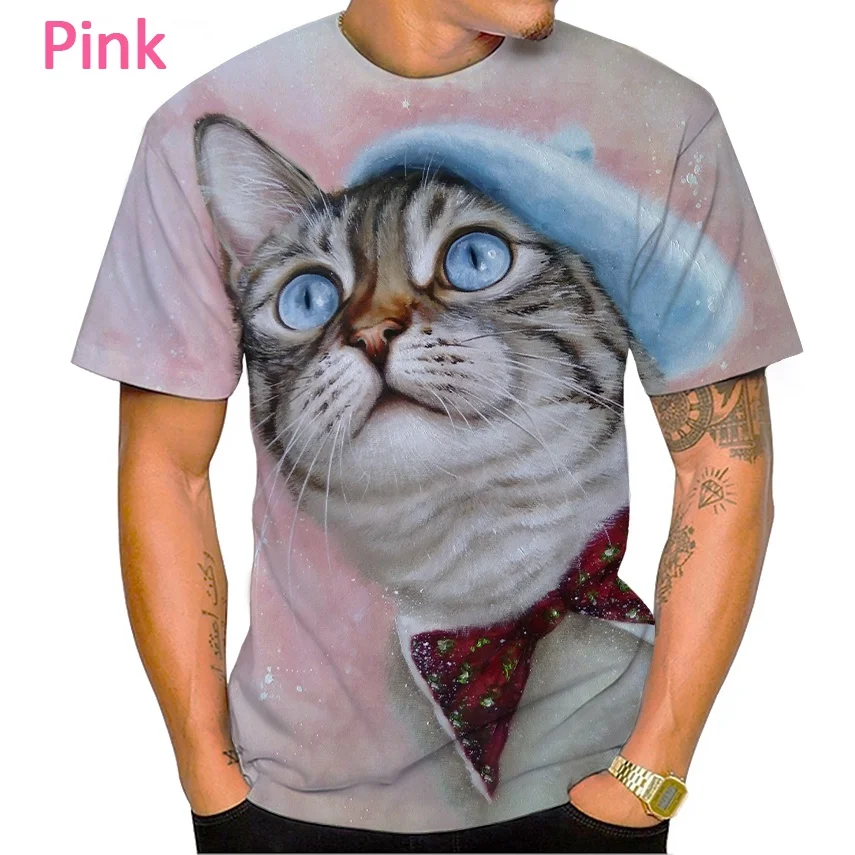 2022 New Creative 3D Printing Cat T-Shirt Unisex Round Neck Casual Funny Street Style Pullover T-Shirt