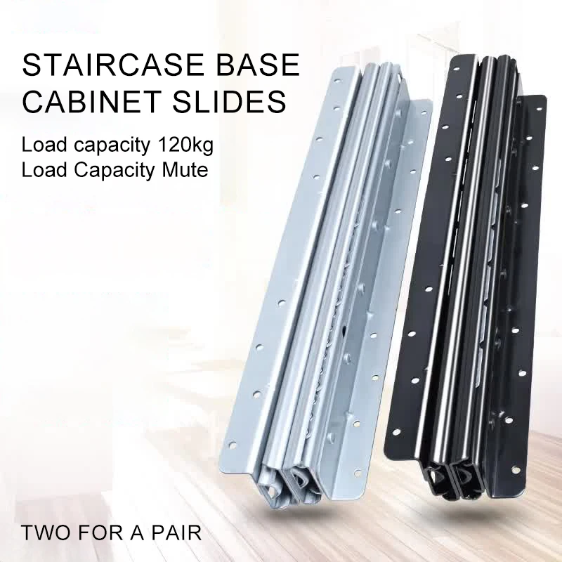 3 Section Staircase Hidden Base Cabinet Track Stair Bottom Heavy Duty Slide Rail for Shoe Storage Cabinet Silent Slide Drawer