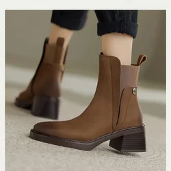 Damskie na platformie kostka Chelsea Boots damskie 2024 jesień nowy Trend średnie obcasy platforma z kwadratowym noskiem motocyklowy Gladiator Goth