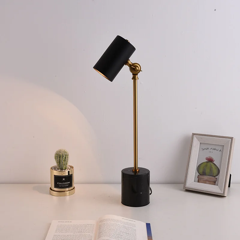 Nordic Bedroom Bedside Dali StoneTable Lamp Simple Modern American Luxury Hotel Study Reading Decorative LED Gold Table Light