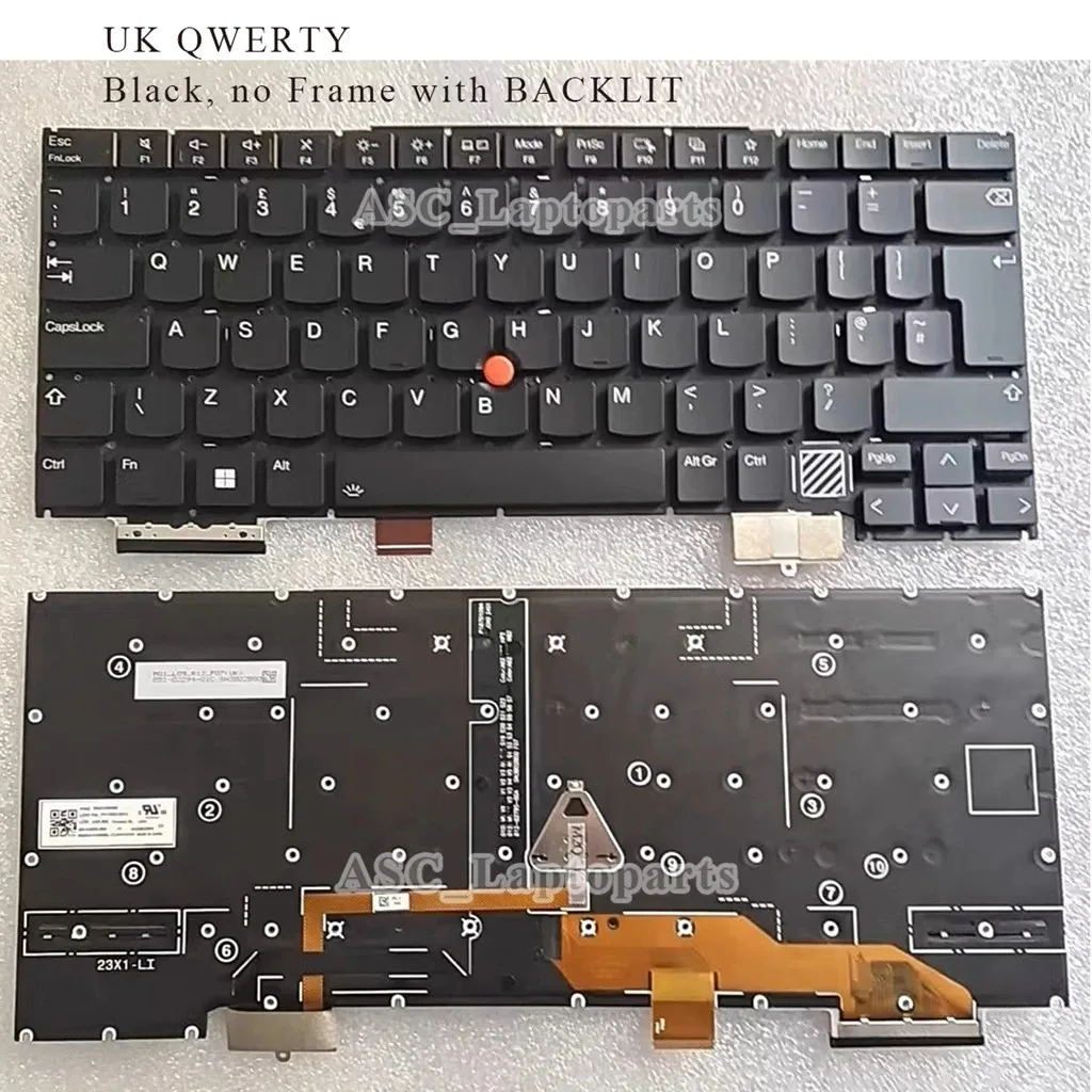 New JP Swiss UK US QWERTY Keyboard for Lenovo ThinkPad X1 Carbon 12th Gen 2024 Type 21KC 21KD Black Without Frame, BACKLIT view 4