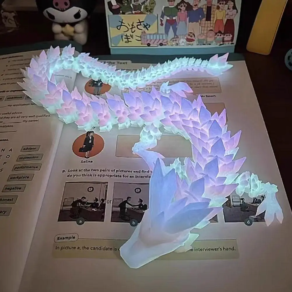 Cool Luminous Dragon Creative Toys 3D Printed Joint Movable Pterosaur Ornaments Home Office Ornaments Children's Gifts Luminous