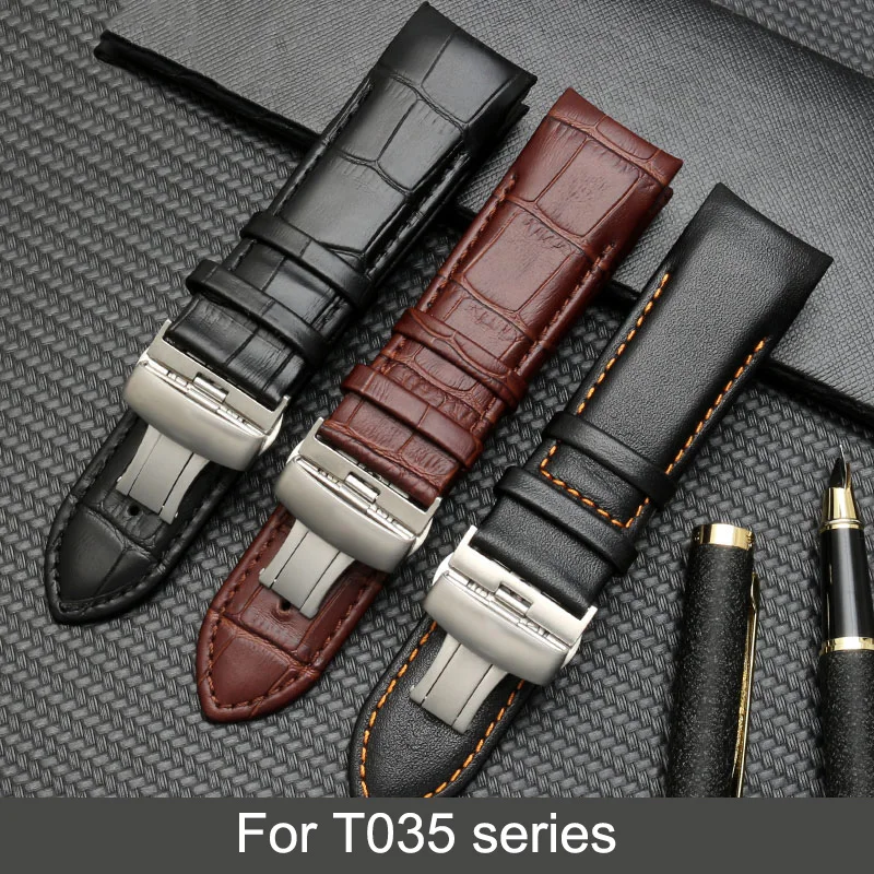 22 23 24mm Cowhide leather crocodile grain watchstrap black brown men watchband For Tissot 1853 Couturier T035 T035627A T035407A