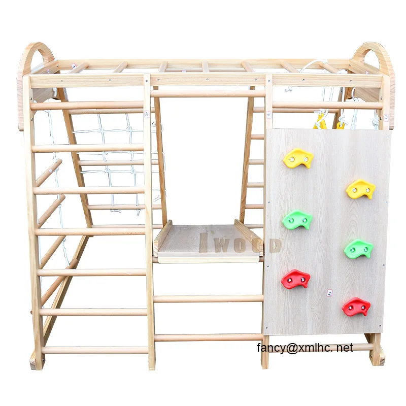 مجموعة التسلق الثلاثية الصخور تسلق جدار سوينغ مقعد سلالم مع حلقات مستديرة الشريحة جدار حبل سلم شبكات التسلق حلقات الصالة الرياضية #4