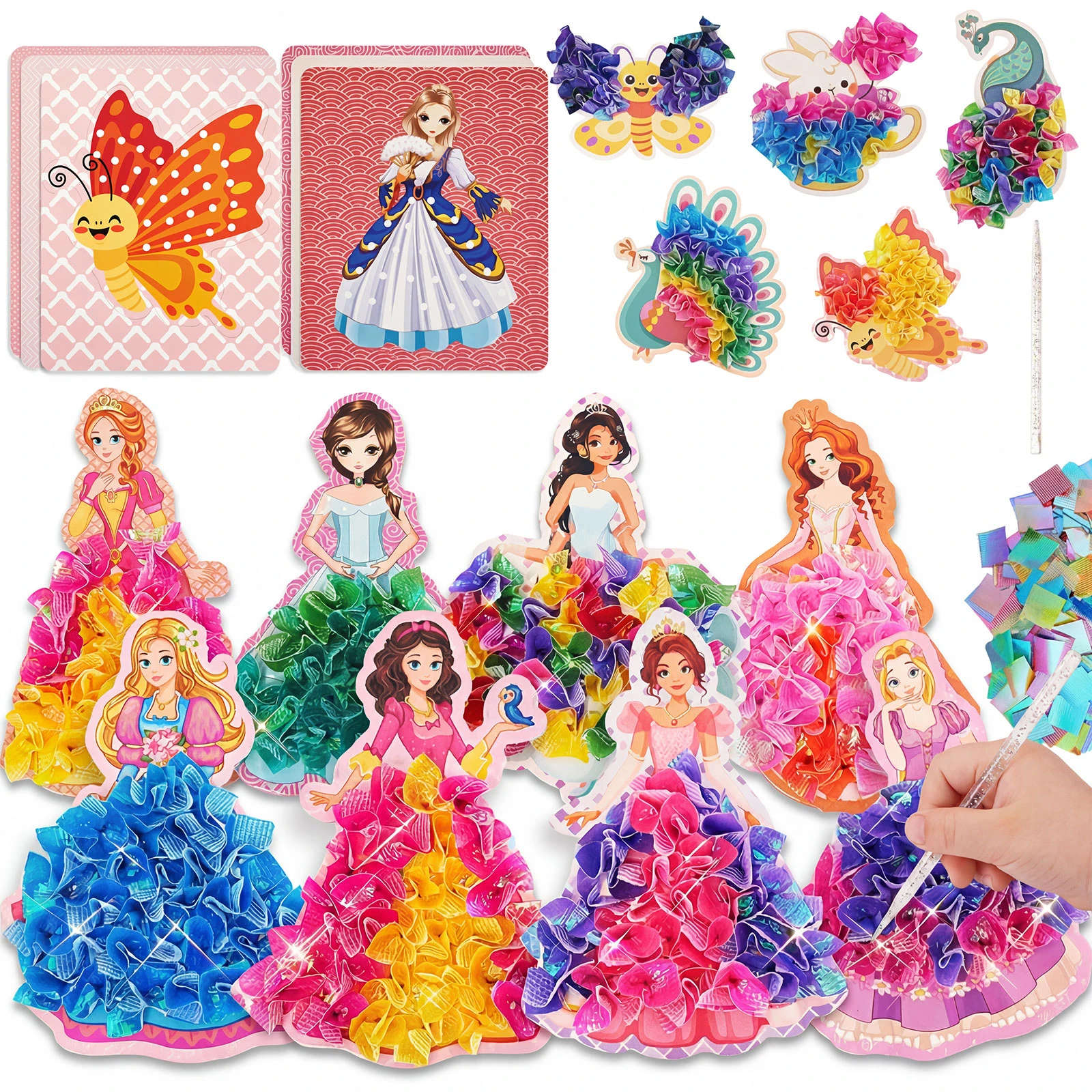 3-12pcs Sticker Cards Fabric Art Craze Poke Caft Toys Creative Puzzle Puncture Painting Poking  Princess Dressing Game Children