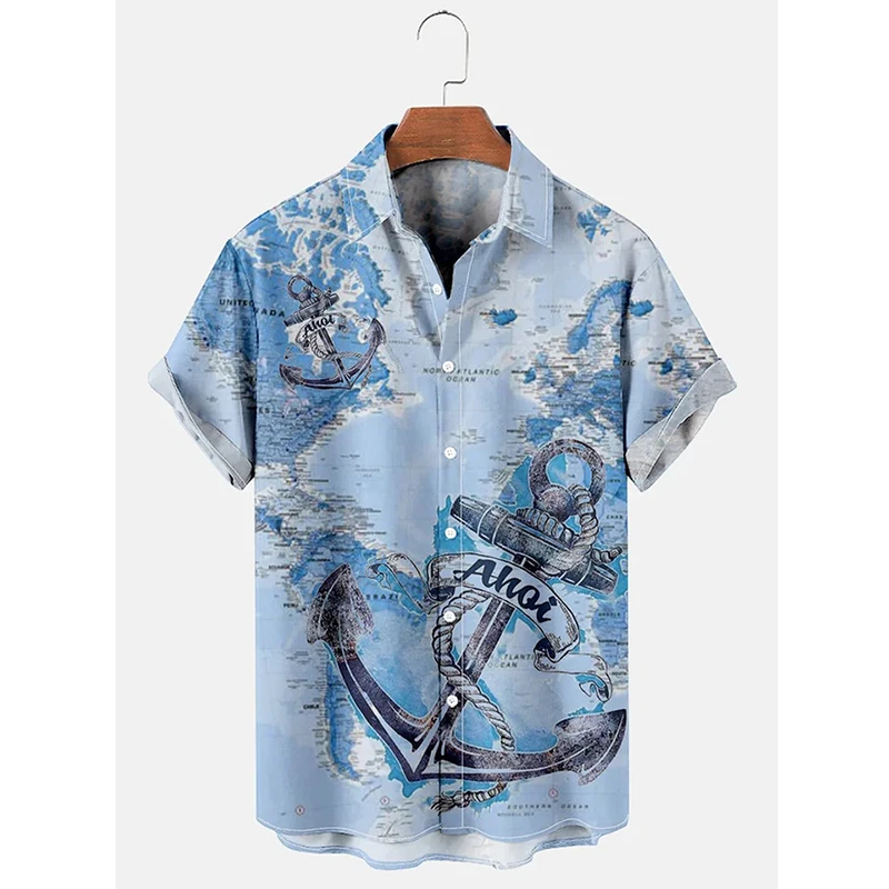 

Vintage Hawaii Shirt For Men 3d Map Print Short Sleeve Male Shirt Lapel Button Men Clothing Casual Fashion Tops Oversized Camisa