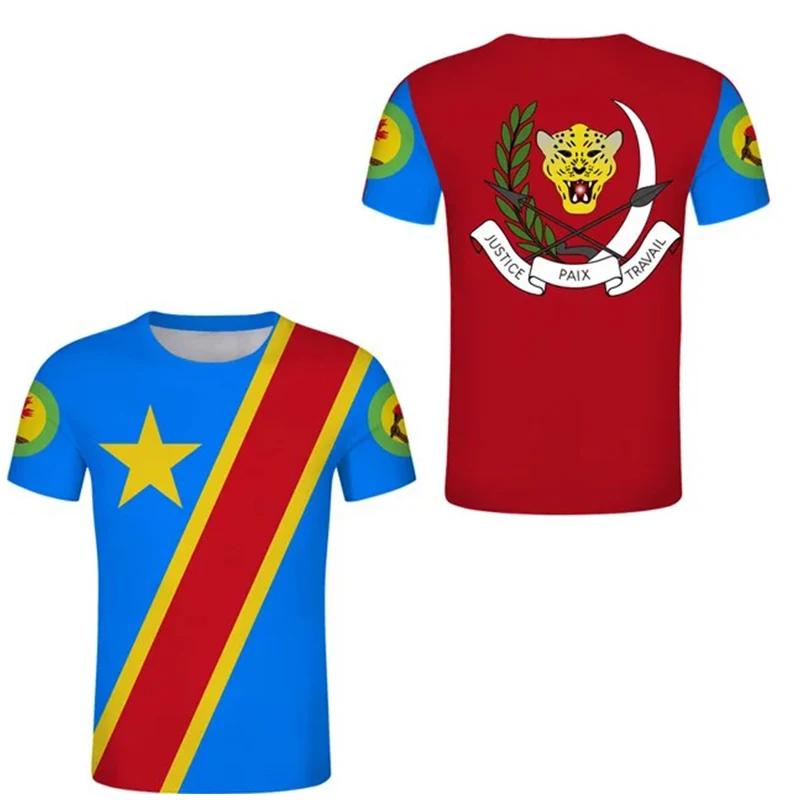 DR Congo T Shirt Summer Custom Men\'s Kinshasa ZAR Tshirts French Emblem Zaire Tee Con Customize ZA Country Design Top