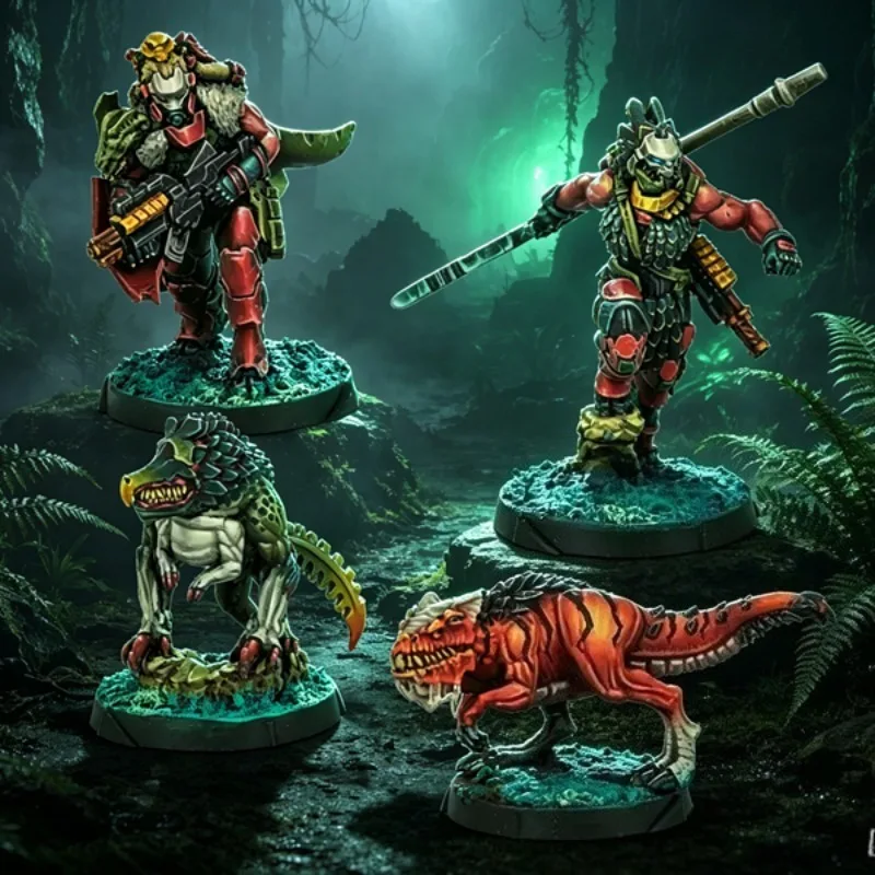 28mm Scale 4‑Pack Resin Miniatures Set Alien Hunters & Predator Beasts Sci‑Fi Tabletop Wargaming Unassembled Collectible Models