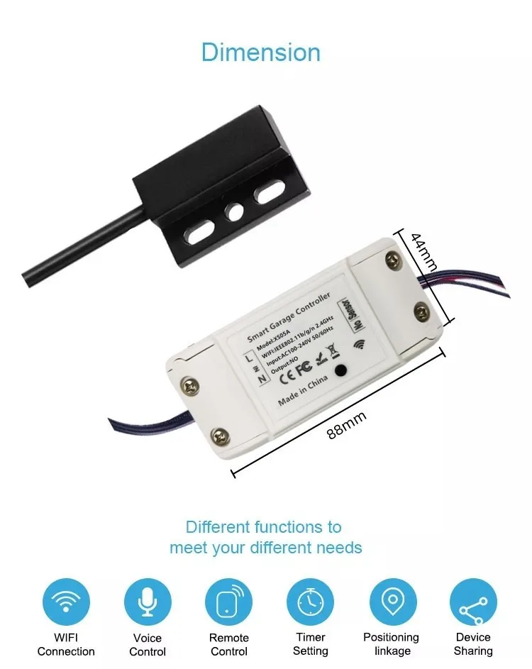 WiFi Switch Smart Garage Door Opener Controller Work With Alexa Echo Google Home SmartLife/Tuya APP Control No Hub Require