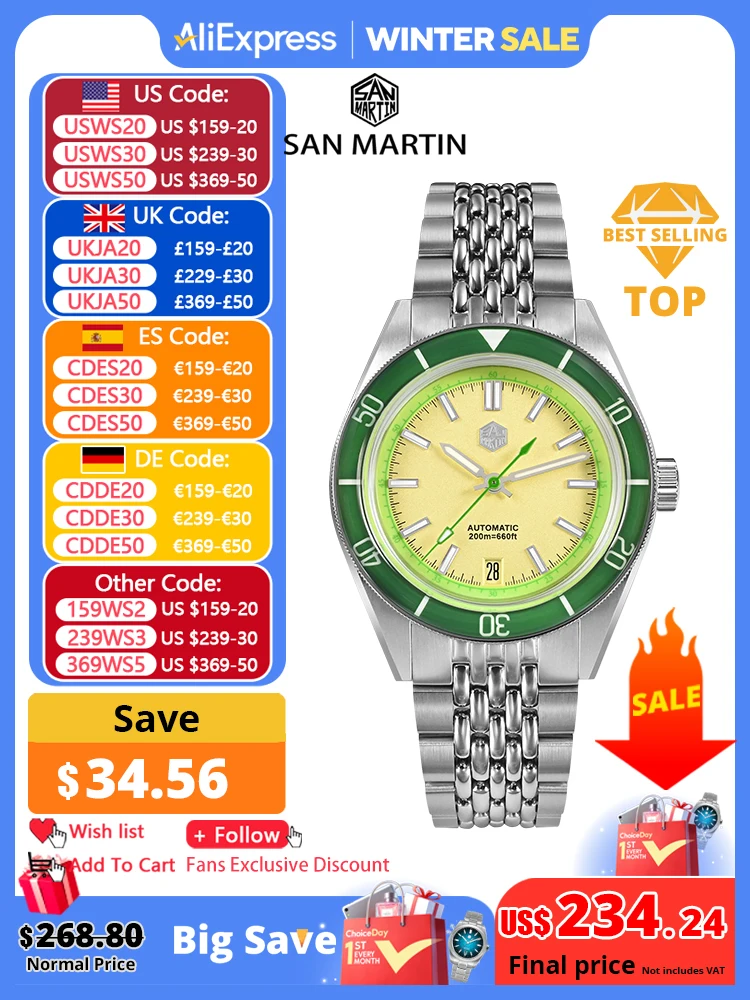 San Martin 39.5mm Summer Dive Watch Fashion Fun Fruit Series Men Sports Watches NH35 Automatic Mechanical 20 ATM SN0116 Reloj