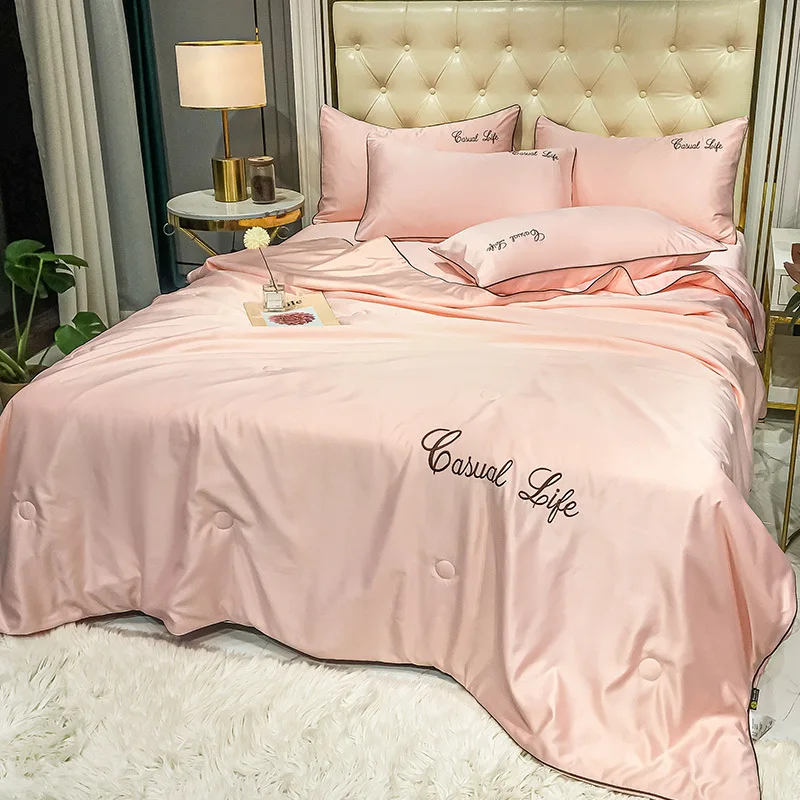 

Summer Luxury Down Duvet Cover Embroidered and Washed Silk Simple Solid Color Summer Cool Down Duvet Sheet Bedding Decoration