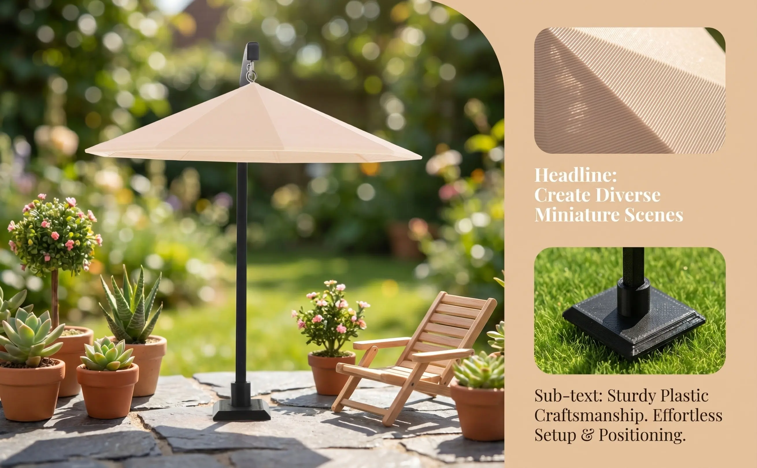 Miniature Patio Umbrella 1:30 Scale Lightweight Sunshade for Dollhouse Garden Decoration Landscape Scene Building Craft Project