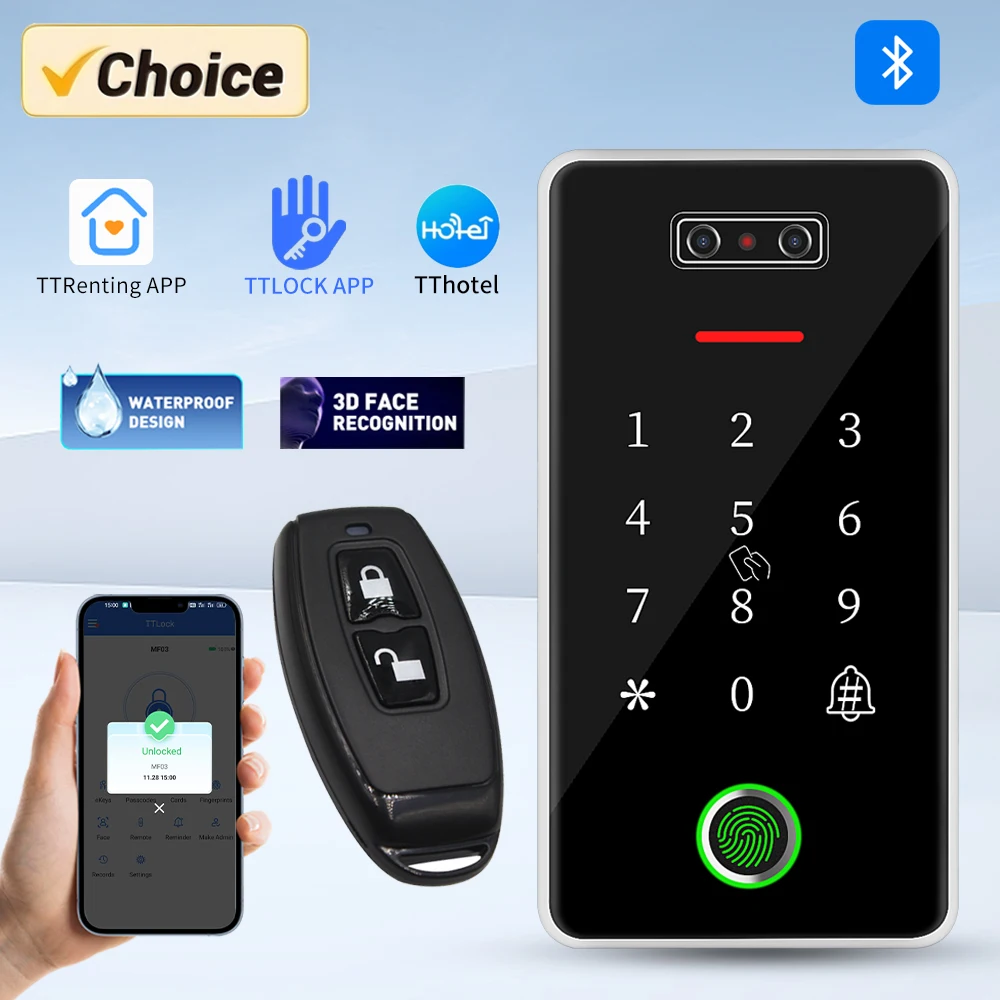 TTLOCK Biometric 100 face 100 Fingerprint Access Control Keypad supports G2 Gateway TTHotel TTRenting M1 RFID Reader Door Opener