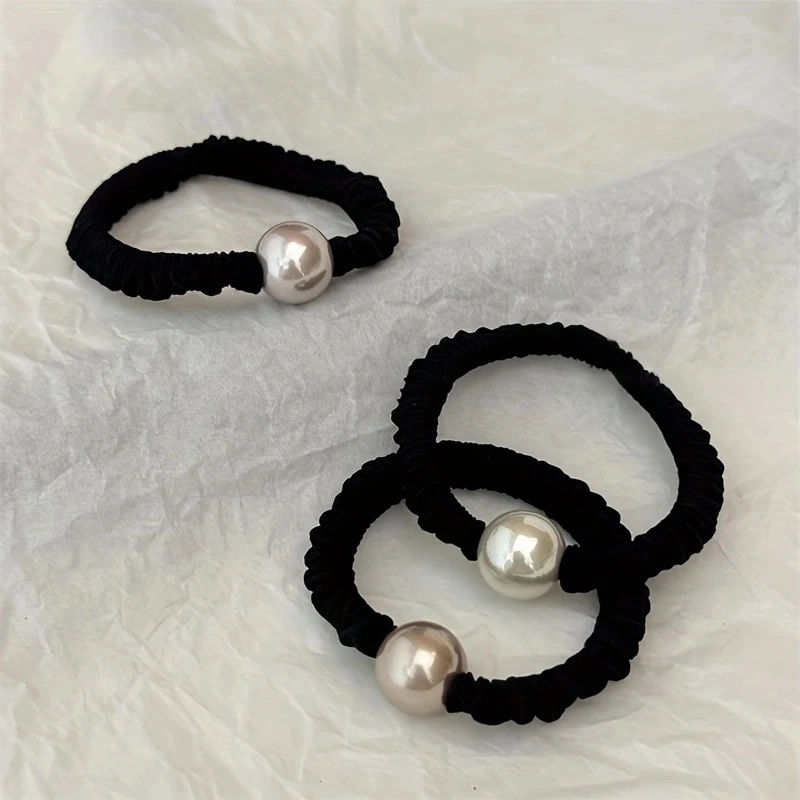 3pcs/set Pearl Skinny Scrunchies Soft Imitation Silk Hair Tie Rubber Bands Elastic Hair Band Sweet Women Hair Accessories