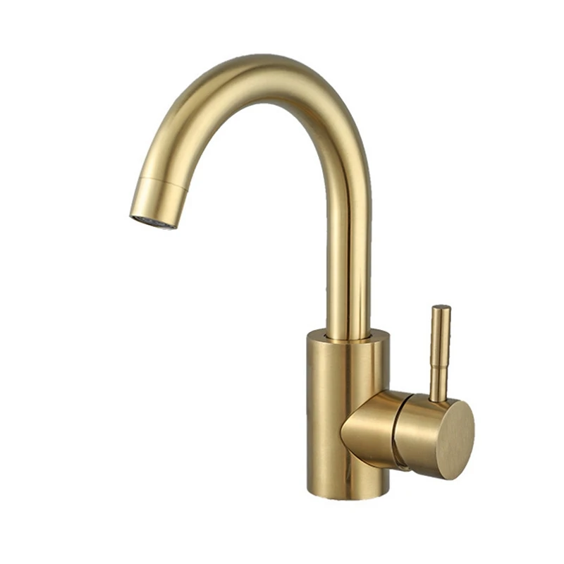 

Stainless Steel Kitchen Faucet 360 Degree Rotate Flexible Tap Single Handle Deck Mount Cold Hot Mixer Brushed Gold Basin Faucet