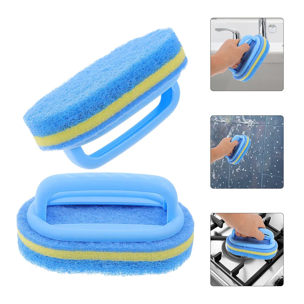 

3pcs Multi-Function Bath Tub Kitchen Tool Tile Ceramics Cleaning Brush Lightweight Handle Sponge Bathroom Laundry Room Cleaning