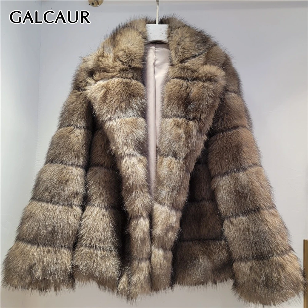 

GALCAUR Solid Spliced Fur Minimalist Jacket Female Lapel Long Sleeve Loose Casual Lazy Women's Jackets Autumn Style Fashion New