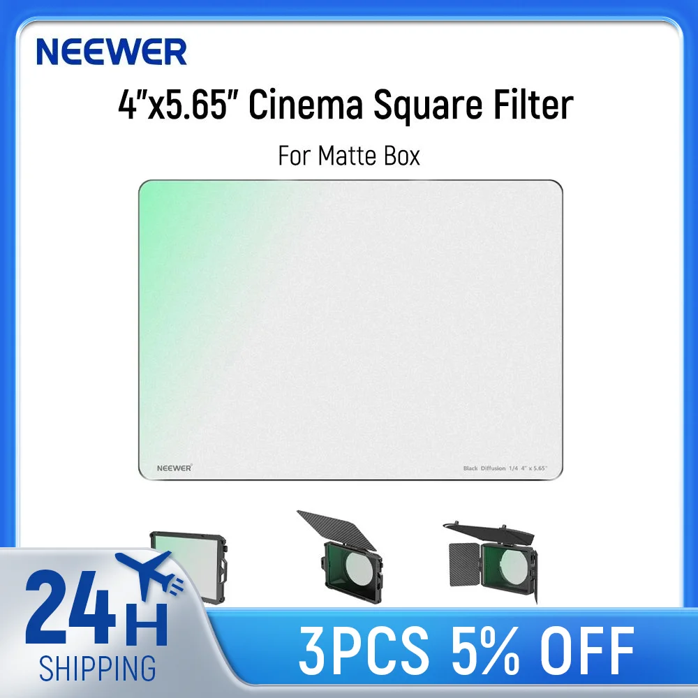 

Neewer 1/4 Black Diffusion Mist Dreamy Effect 4"x5.65 Cinema Square Filter with HD Optical Glass For Matte Box Photo Videography