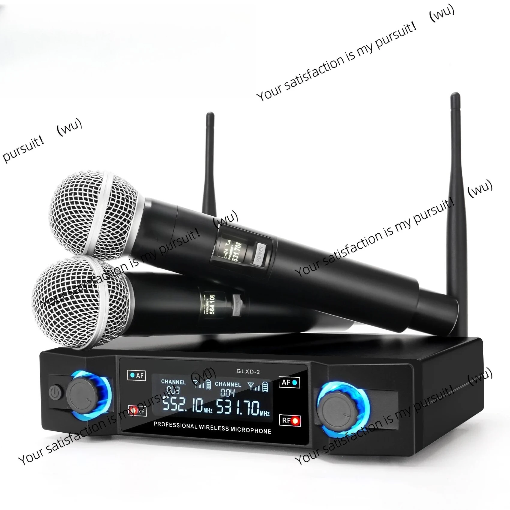 

Professional Wireless Microphone System Dual Channel UHF Fixed Frequency Cordless Handheld Dynamic Mic For Karaoke Party