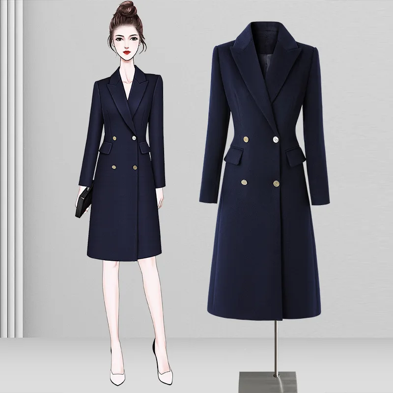 S-3XL woolen coat for women's autumn and winter, new Korean high-end woolen coat, medium length professional work clothes