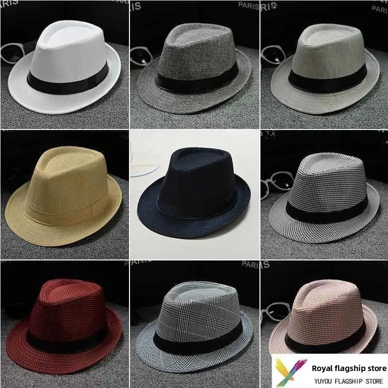 

Cotton Linen Fabric Panama Pure Color Small Gift Hat Jazz Cap Sunshade Hat Men's Women's Couple Style British Sunshade Hat