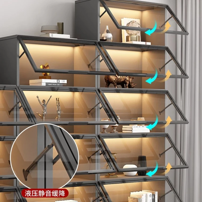 Free combination lattice bookcase with glass door light luxury high-end modern dust-proof display custom whole wall living room - view 2