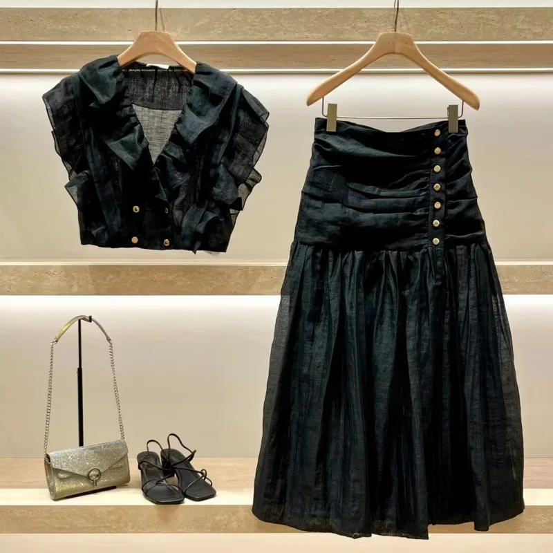 

Faionable Bla плиссированная юбка трапециевидной формы с высокой талией и разрезом для женщин 25-35 лет, новое летнее поступление, шелковый материал