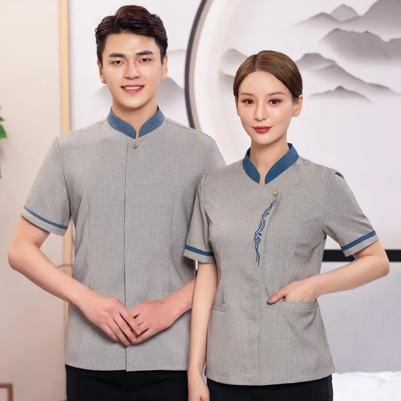 

Work Female Hotel Room Attendant Summer Clothes Property Aunt Cleaning Service Uniform Short Sleeve Br