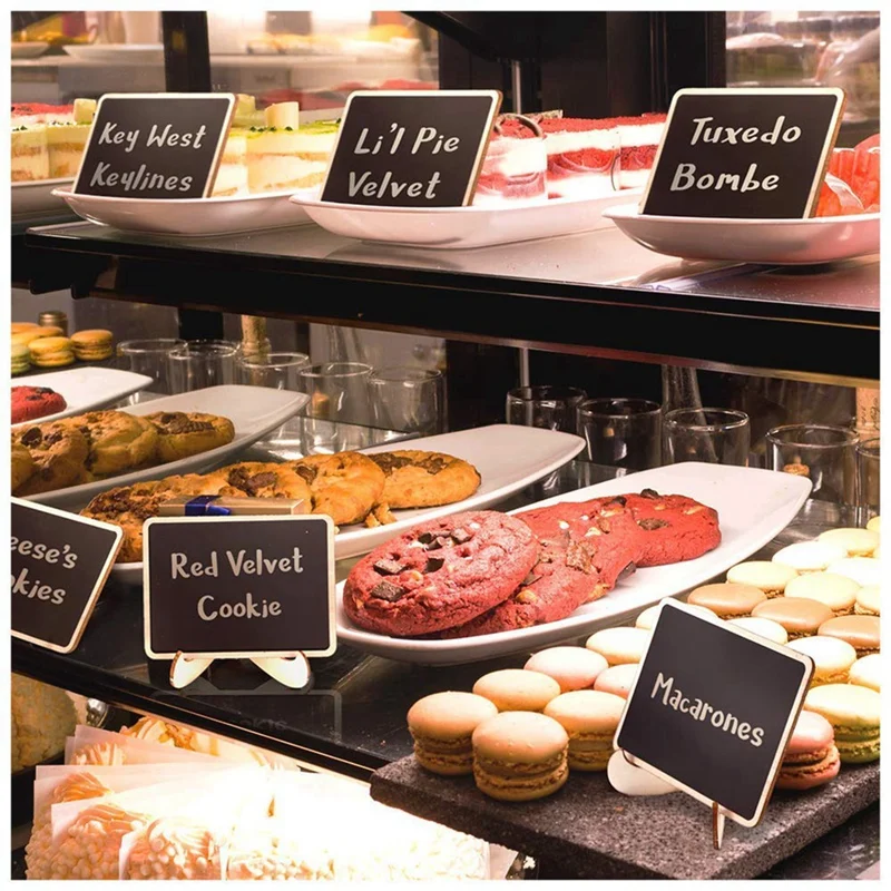 Мини-вывески для классной доски, 200 упаковок небольших этикеток для классной доски в рамке с подставкой для мольберта, деревянная доска для номеров столов