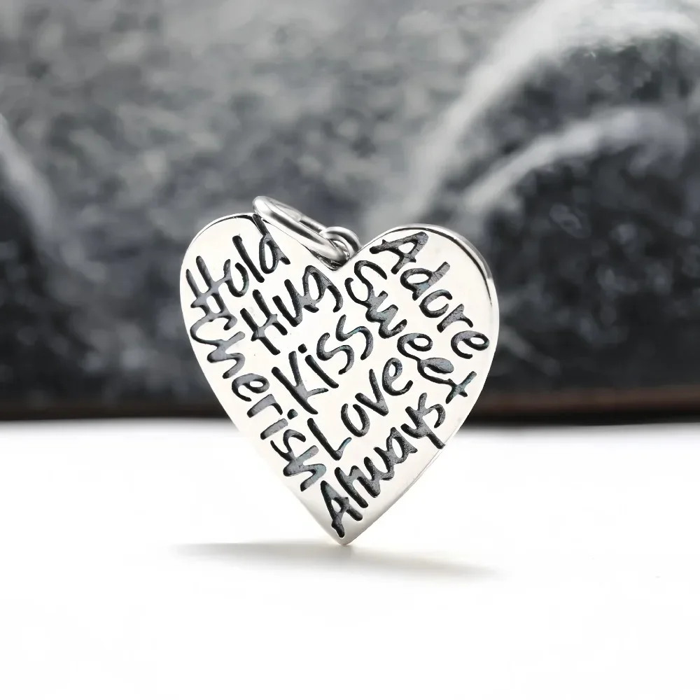 S925 Vintage Silver Tone Heart & Key Metal Charms For DIY Bracelet Necklace Jewelry Making, Engraved Letter Heart, Two‑tone Square Heart And Key Shape Pendants, Retro Alloy Ornament Accessories, Handcraft Supplies, Sweet Gift
