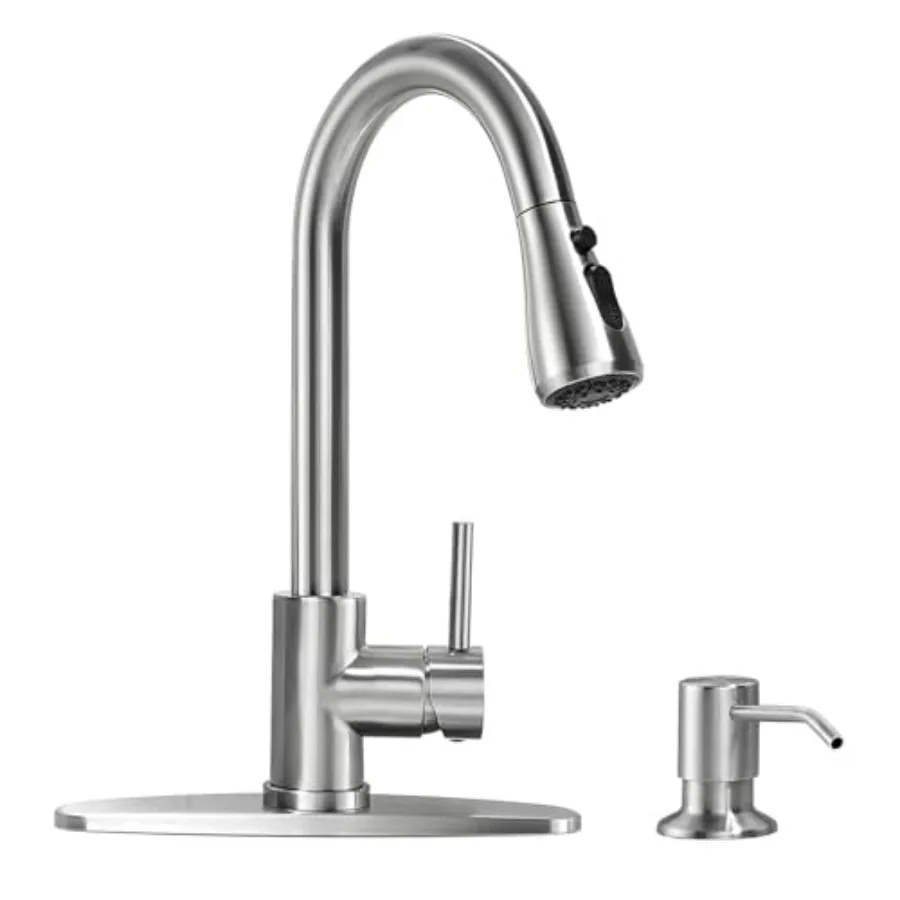 

RV Bathroom Sink Faucet with Soap Dispenser 3-Mode Kitchen Faucet Pull Down Sprayer Stainless Steel Single Handle Brushed Nicke