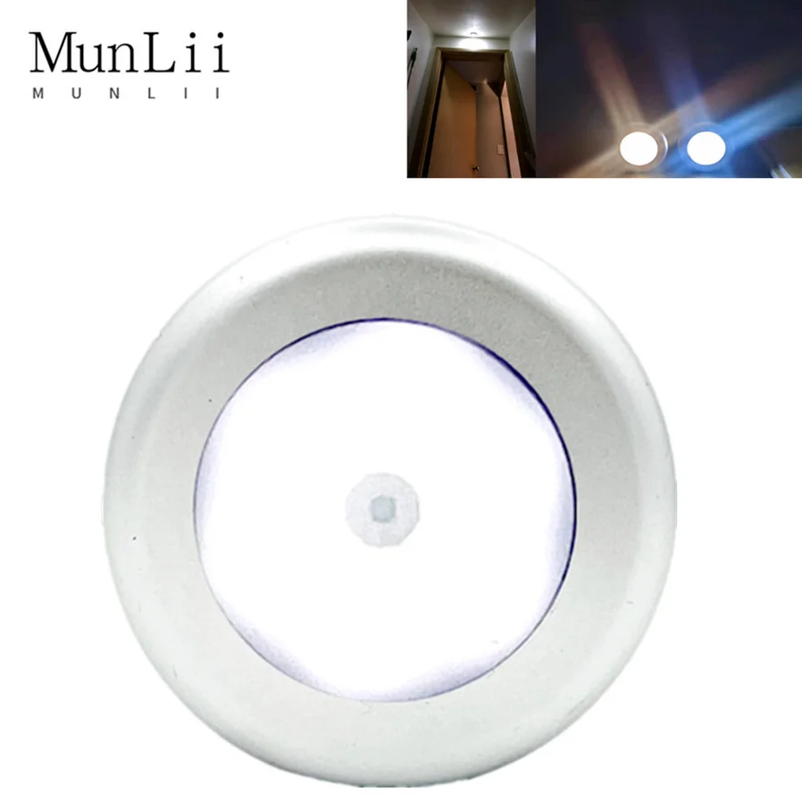 MunLii LED Night Light Round Motion Sensor Battery Powered Cabinet Night Lamp Bedside Lights For Bedroom Home Closet Lighting