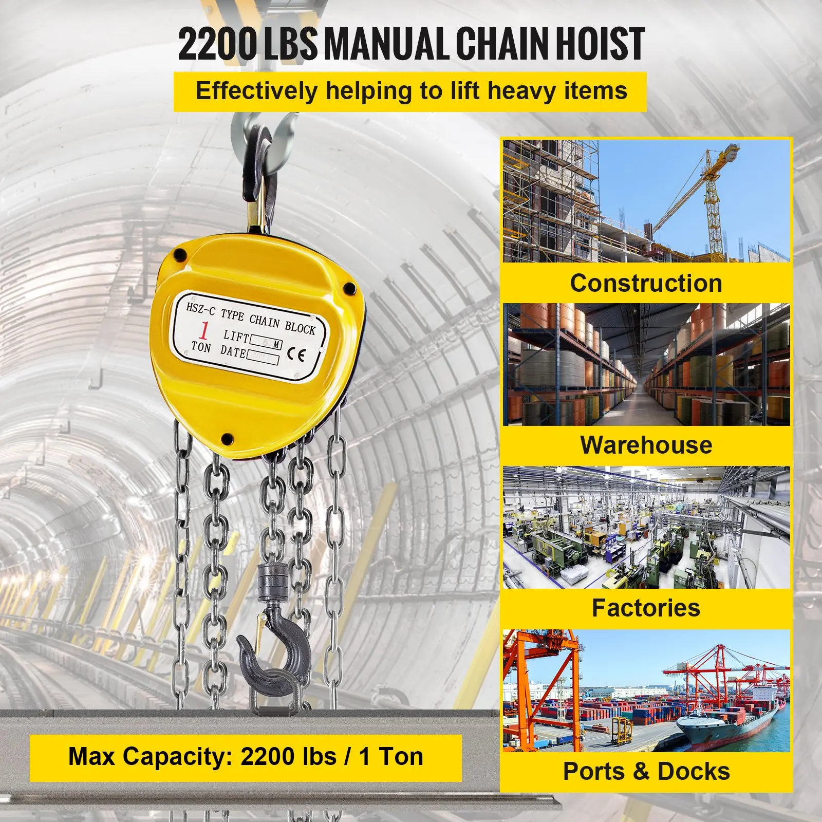 2200lbs/1ton Manual Hoist Chain Block Engine Chain Hoist With Lifting Rope