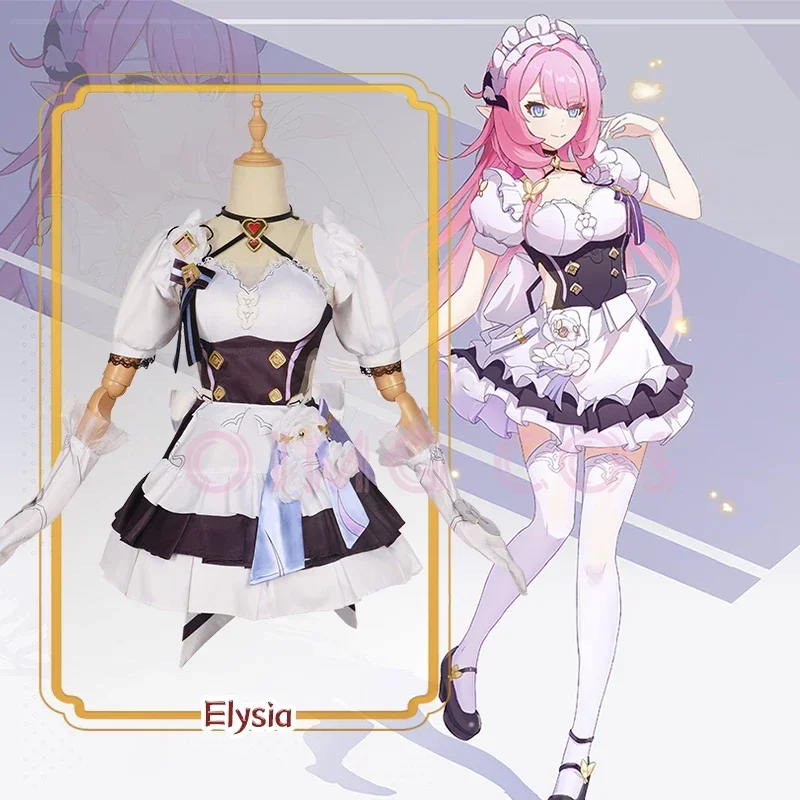 2025 New Elysia Cosplay French maid Costume Honkai Impact 3 Carnival Uniform Wig Anime Halloween Costumes Men Game AA