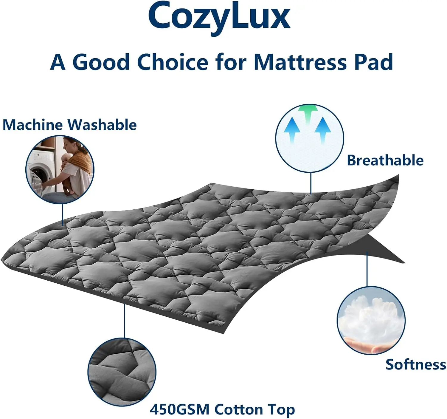

Cozylux California King наматрасник с глубоким карманом, нескользящий хлопковый наматрасник, топпер, дышащий и мягкий стеганый матрас