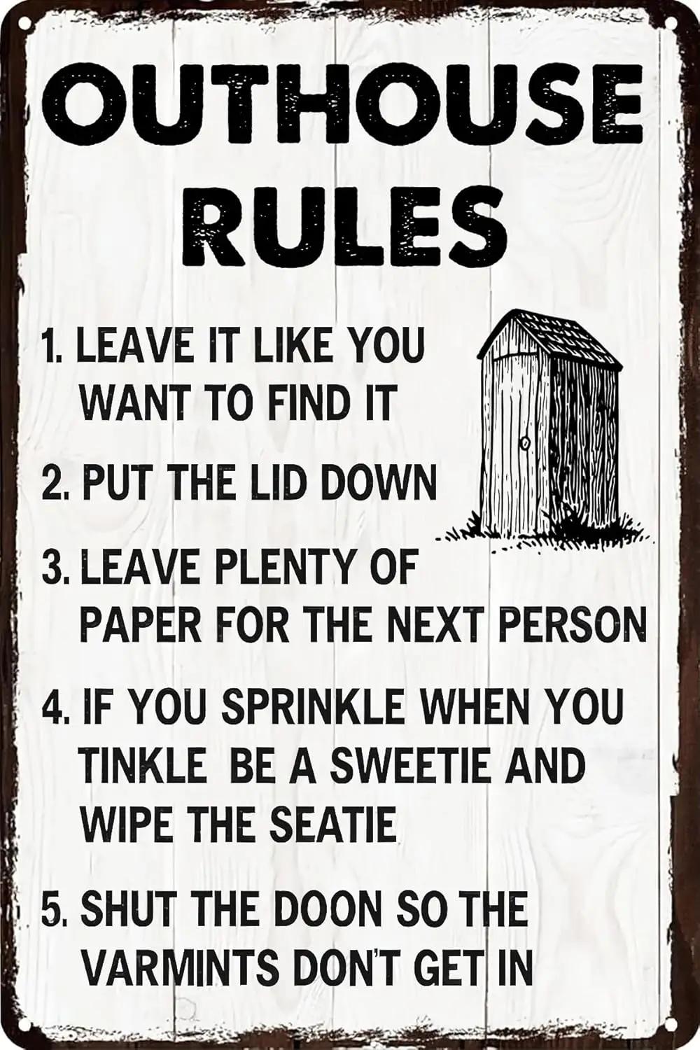 Outhouse Rules Funny Vintage Metal Tin Sign Wall Art Decor for Home Bedroom Cave Bar Cafe Restaurant Club 8x12 Inch sign