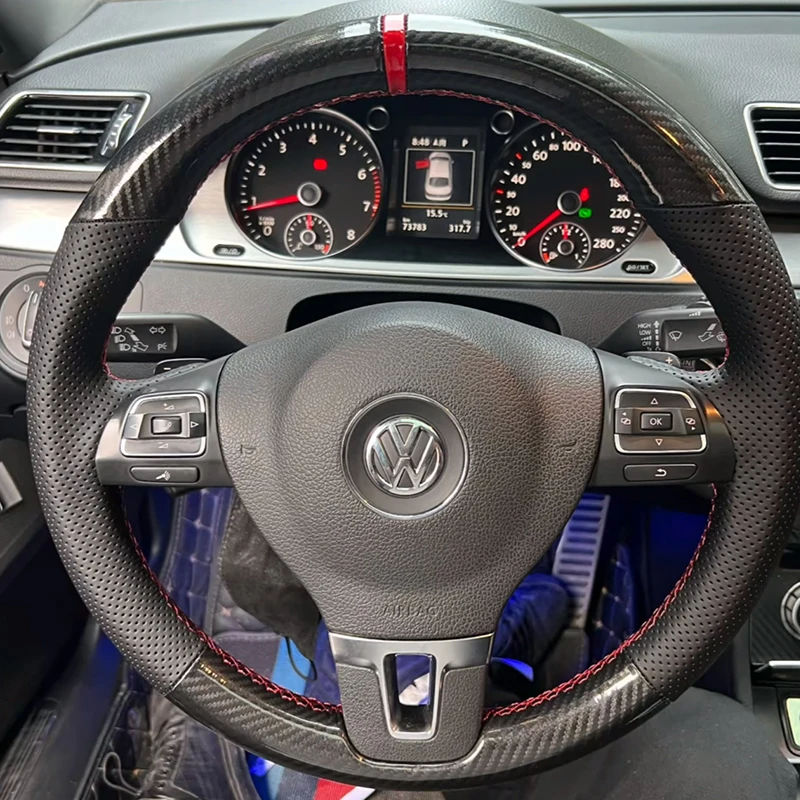 For Volkswagen CC Passat Tiguan Magotan Hand Sewn Non-slip Steering Wheel Cover Leather Special Handle Cover