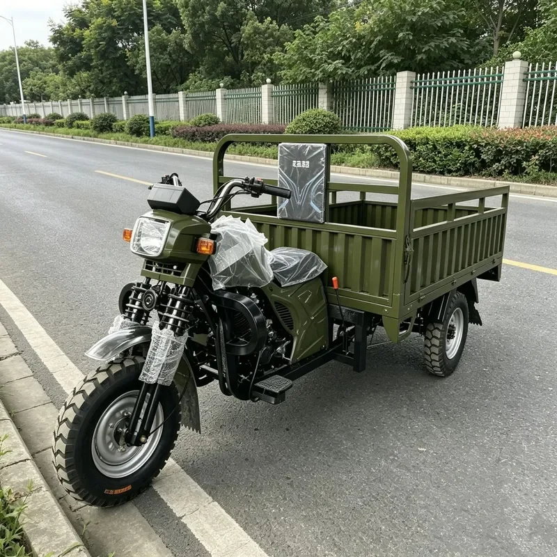 for Agricultural Freight Three-Wheeled Motorcycle Fuel Oil Heavy Cargo Export Three Trampolines Army Green Hot-Selling