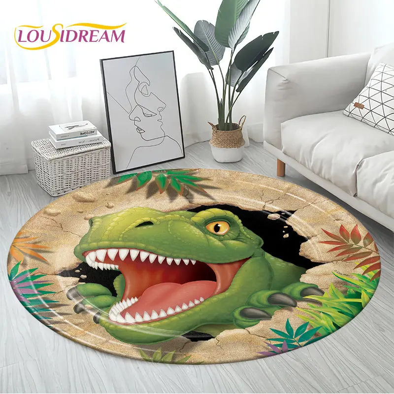 3D Cartoon Jurassic Park Dinosaur Area Rug,Round Carpet Rug for Living Room Bedroom Sofa Decor,Children Play Non-slip Floor Mat