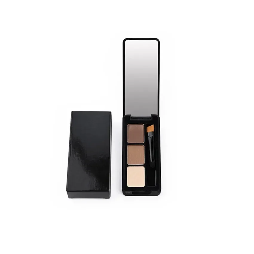 Poudre à sourcils 3 couleurs de marque privée avec brosse, imperméable, longue durée, marron clair, marron foncé, gris, maquillage, Logo personnalisé, vente en gros