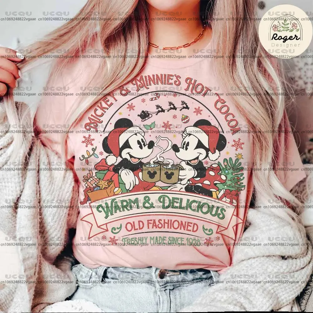 Ретро Микки Минни Какао Дисней Девушки Семейная Вечеринка Детская Подорожная Футболка Любители Футболка Праздничный Подарок Пара Y2k Топ Хлопок Рождество