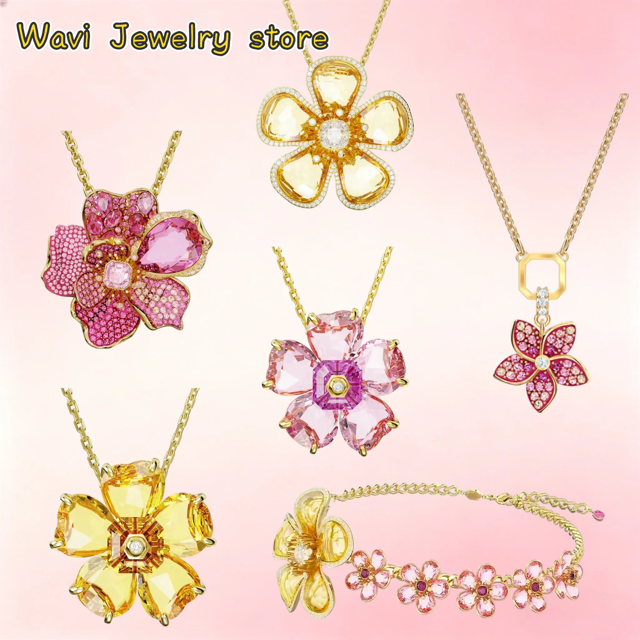 Hot selling 2026   Pink Flower Crystal Jewelry  Set Style Romantic and Versatile Holiday Gift