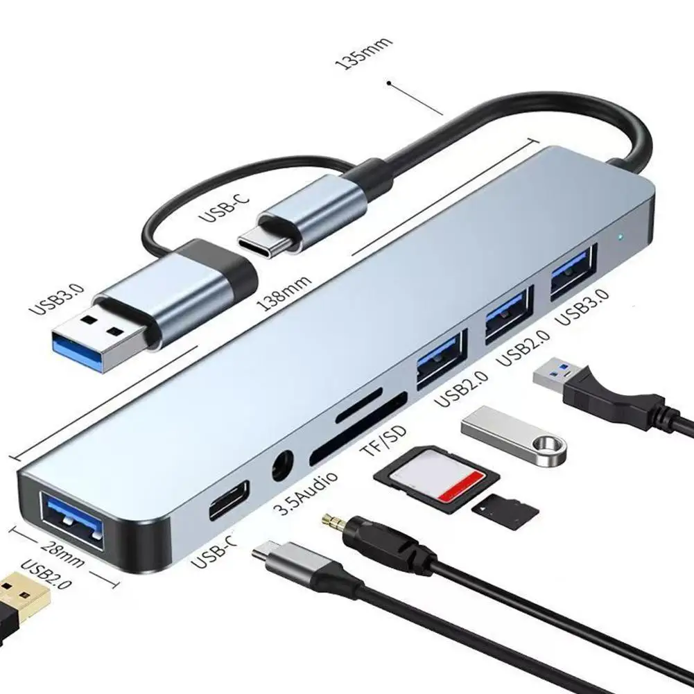 

8 in 1 Ports USB A Type C Hub Concentrator Docking Station 3 0 Multi Adapter SD TF Card Reader Audio Multi-hub Dock Splitter PC