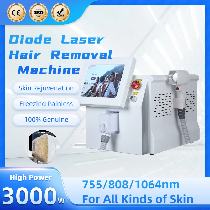 

Diode Laser 808nm Hair Removal Machine Alexandrit Permanent Removal 3 wavelengths Cooling Head Painless Laser Epilator