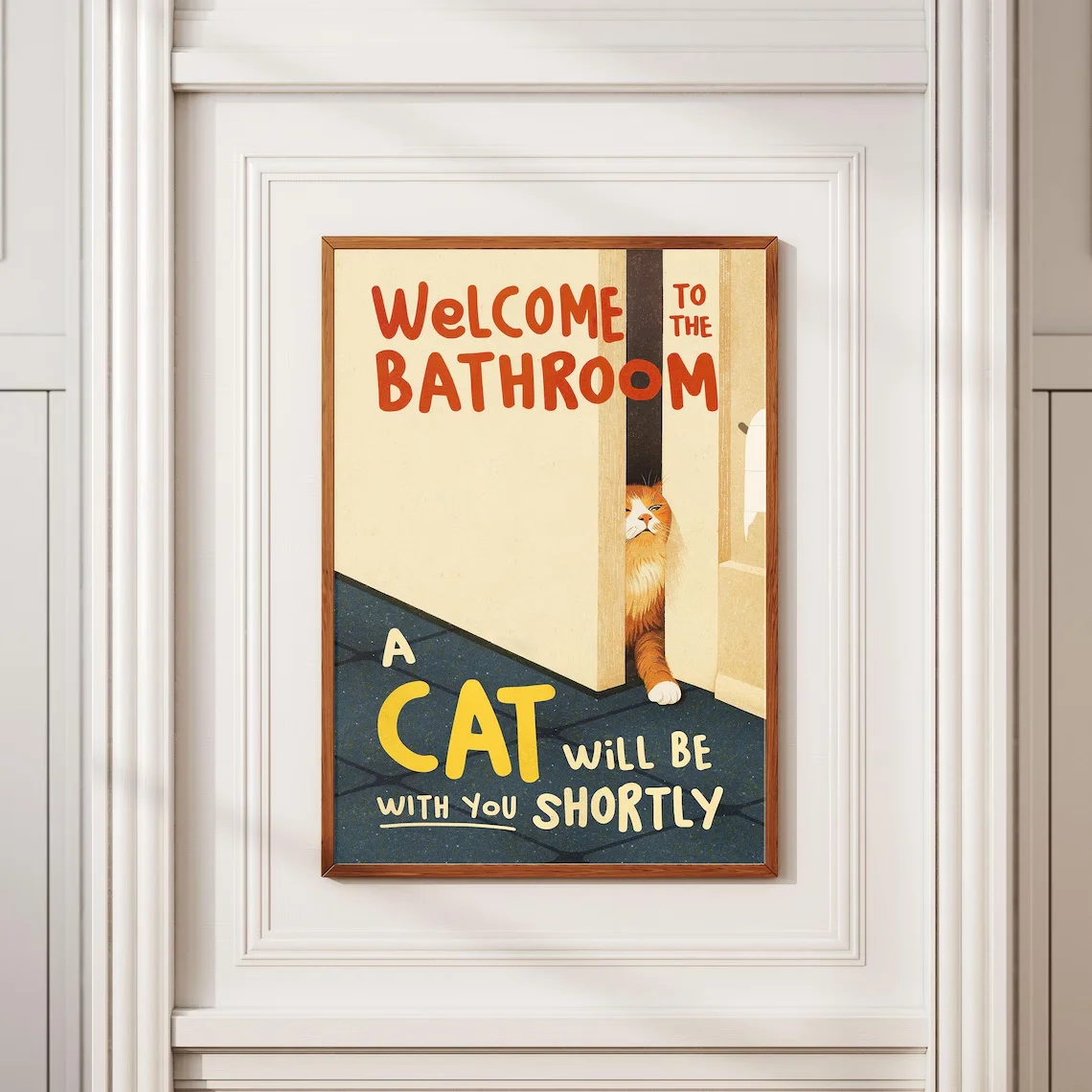 Bienvenido al baño Un gato será contigo corto - Impresión artística digital divertida, decoración de pared para amantes de los gatos, decoración del hogar Bañera Gato propio