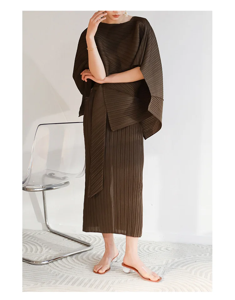 Pleated cape suit summer new fashion suspender skirt+irregular lace-up shawl two-piece set [x244]