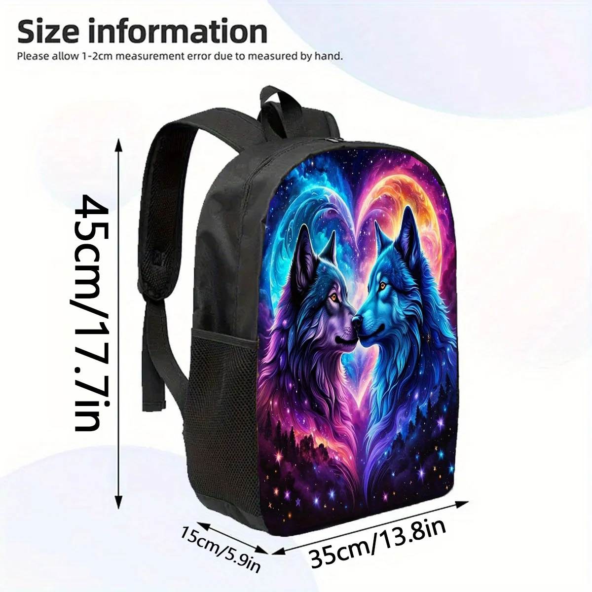 

1pc Dreamy Wolf & Cosmic Galaxy Print 17-inch Laptop Backpack - Lightweight Durable School Bag with Adjustable Straps & Water Bo